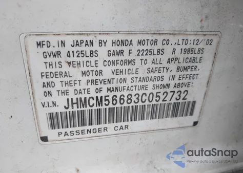 2003 Honda Accord 2.4 Ex z USA, uszkodzony, nr VIN JHMCM56683C052732